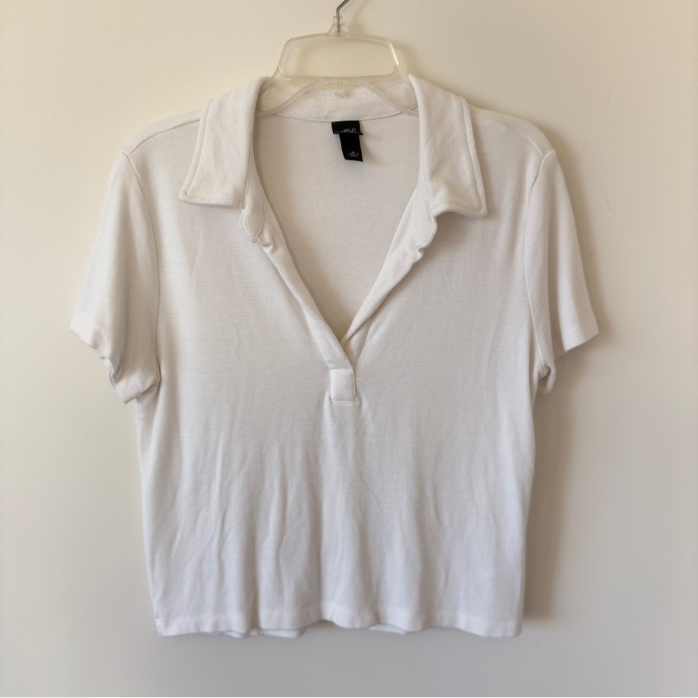 Wild Fable White Cropped Polo Collared Short Sleeve Shirt Top Target